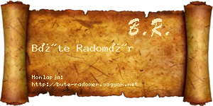 Büte Radomér névjegykártya